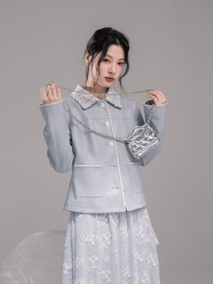 Detachable Lace Waist Leather Jacket【s0000015745】