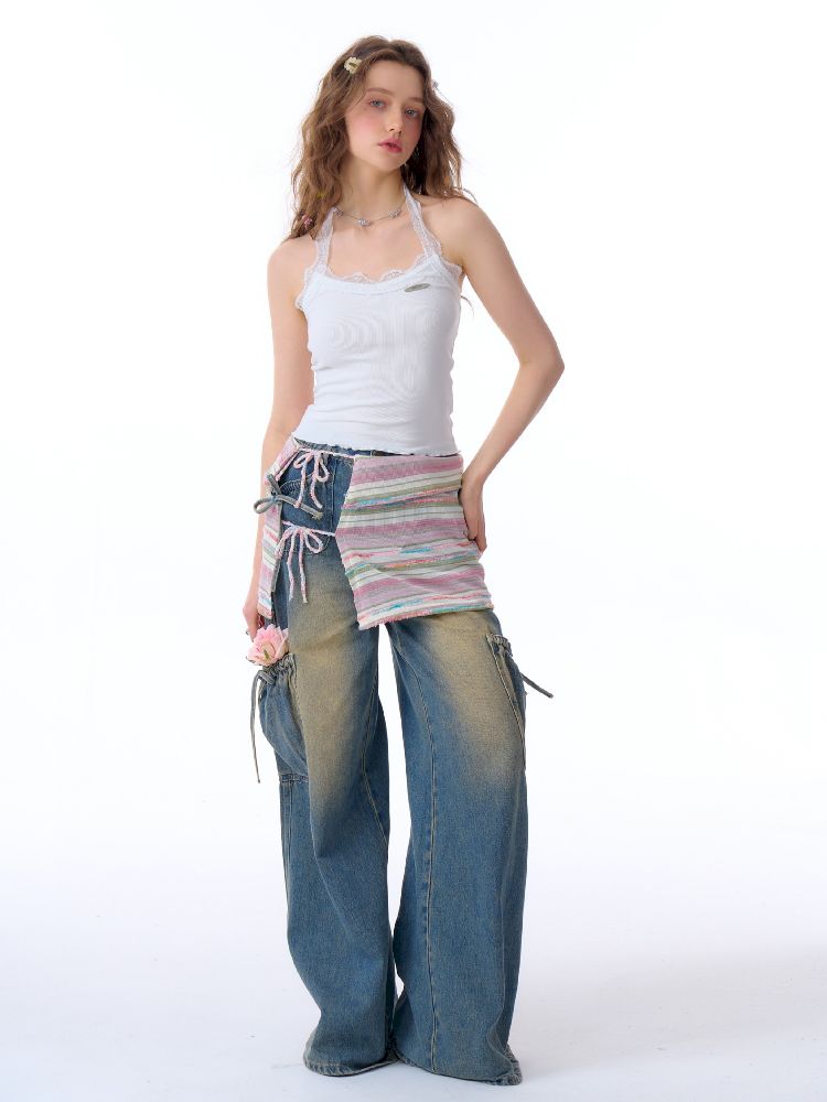 Bowknot High Waist workwear Denim Pants【s0000011675】