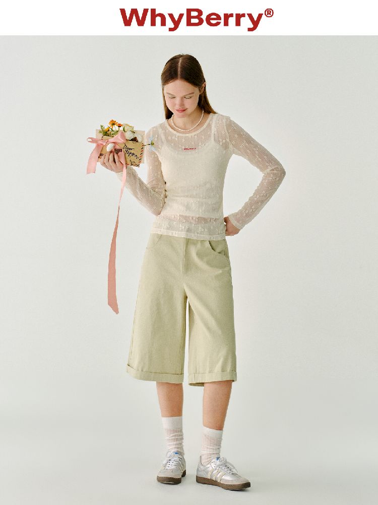 Cotton wide-legged five-minute pants【s0000011983】