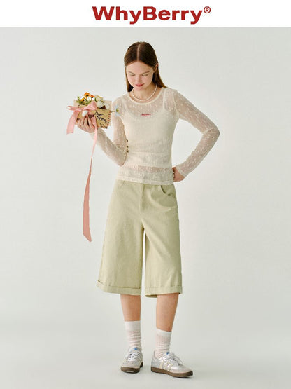 Cotton wide-legged five-minute pants【s0000011983】