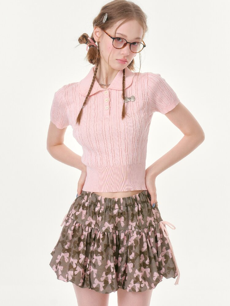 Twist Doll Collar Knitted T-Shirt【s0000016612】