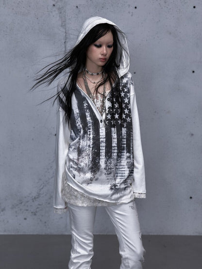 Lace Stitched Hooded T-Shirt【s0000015545】