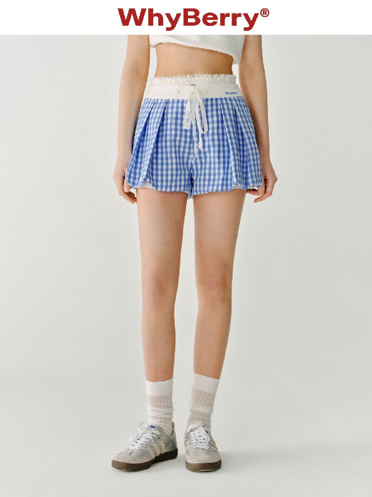 A-Line Shorts Peplum Plaid Pants【s0000011968】