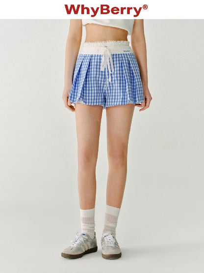 A-Line Shorts Peplum Plaid Pants【s0000011968】