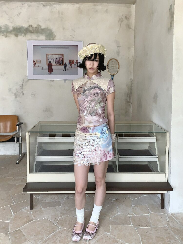 Sequin Flower Psychedelic Skirt【s0000018081】