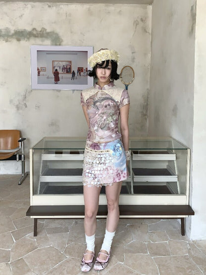 Sequin Flower Psychedelic Skirt【s0000018081】