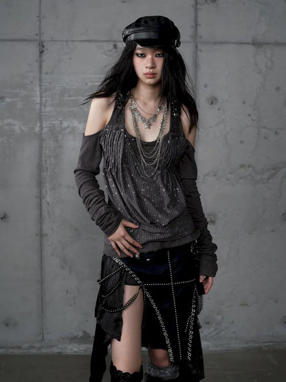 Off-Shoulder Long Sleeve Blouse【s0000014121】