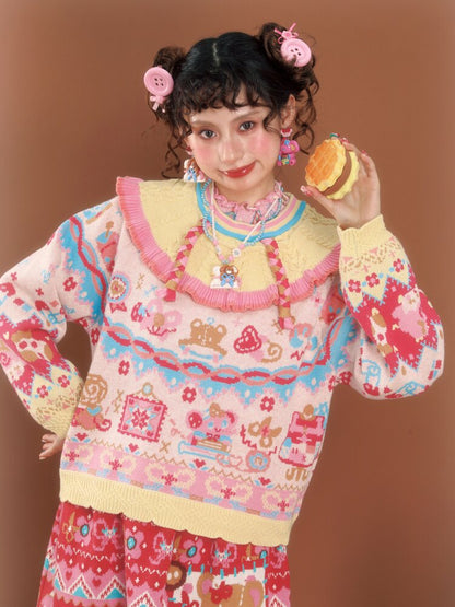 Gouache Contrast Knit Pullover【s0000015592】