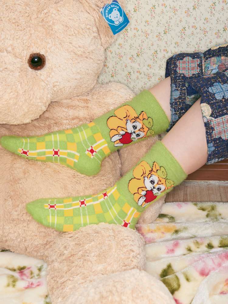 Plush-Style Check Pattern Animal Socks【s0000014510】