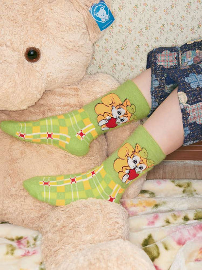 Plush-Style Check Pattern Animal Socks【s0000014510】