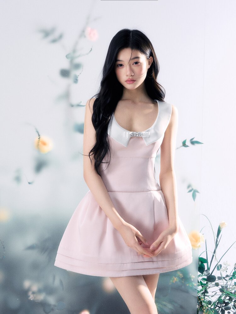 Satin Glossy U-Neck Puffy Dress【s0000015914】
