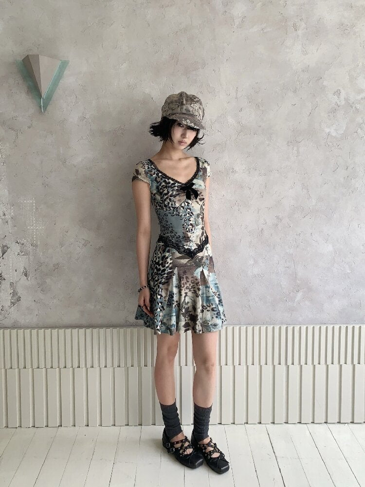 Vintage Leopard Floral Lace Dress【s0000018098】