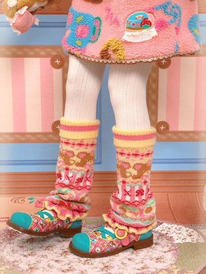 Yellow Pink Wool Lace Leg Cover【s0000015577】