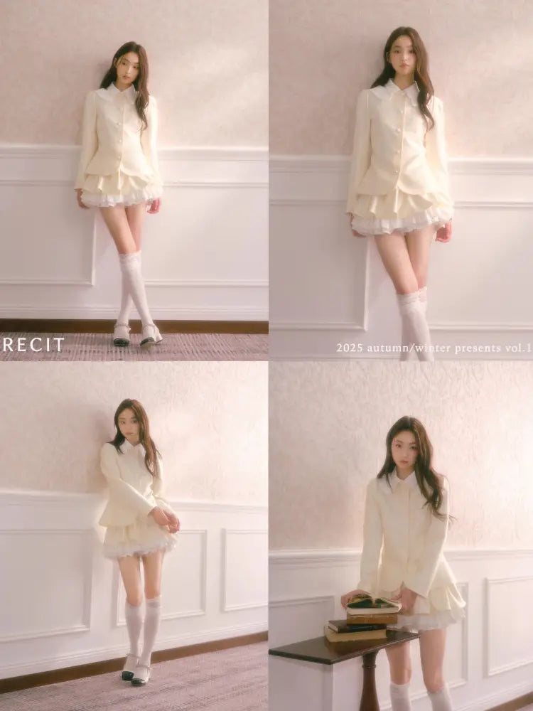 Long-sleeve jacket paired with a multi-layered puffy mini skirt【s0000014342】