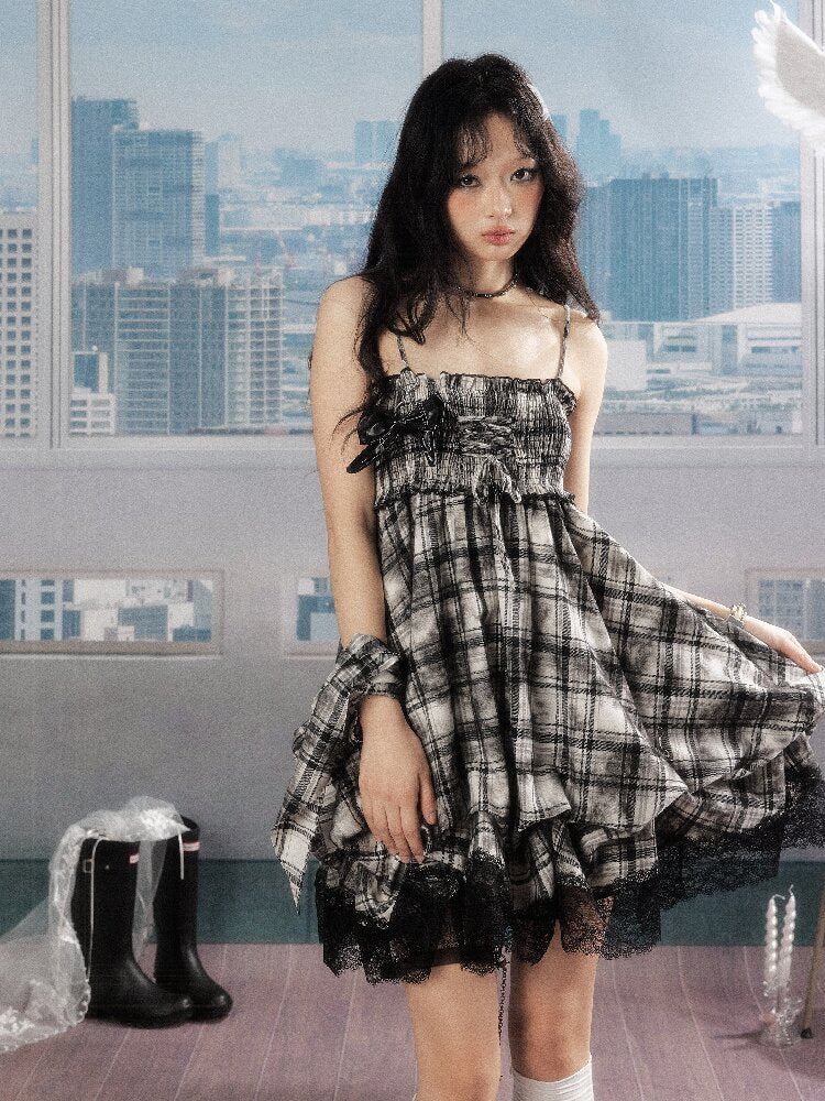 Lace Patchwork Plaid Sundress【s0000016277】