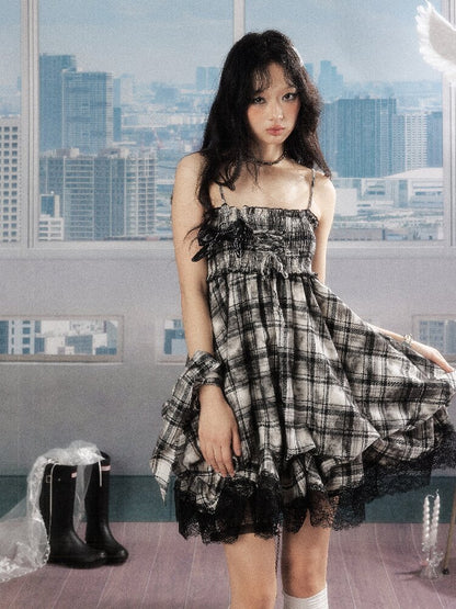 Lace Patchwork Plaid Sundress【s0000016277】