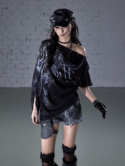Print Chiffon Swing Collar T-Shirt【s0000016209】