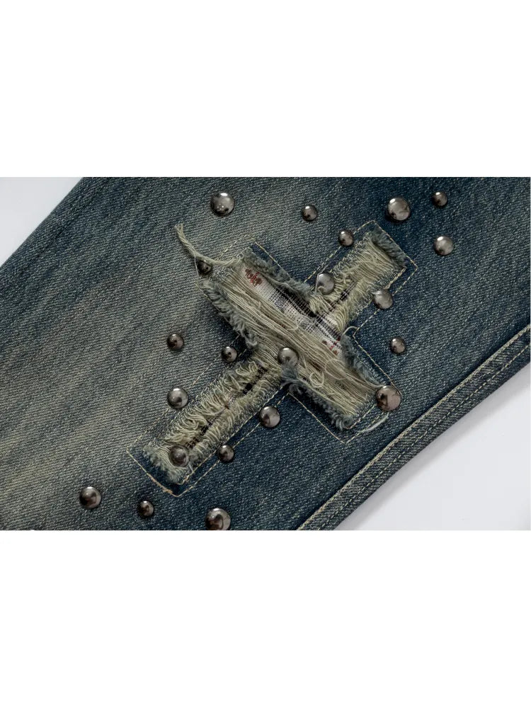 Distressed Straight-Leg Slim-Fit Jeans【s0000013946】