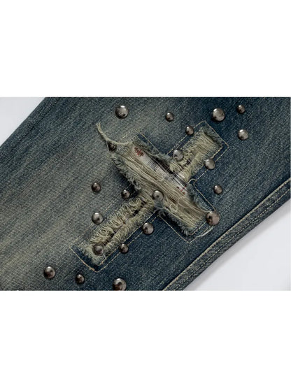 Distressed Straight-Leg Slim-Fit Jeans【s0000013946】