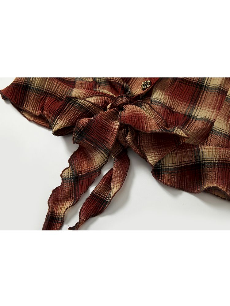 Flare Mid Sleeve Tie Short Blouse【s0000011820】