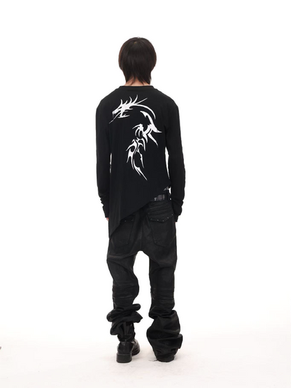 Gold Dragon Slanted Cotton T-Shirt【s0000018206】
