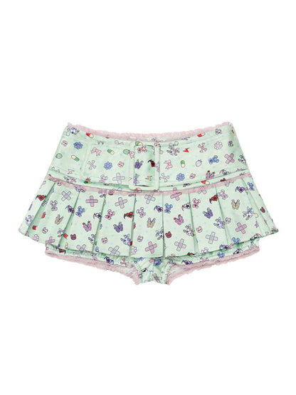 Small appliqué print pleated skirt【s0000012590】