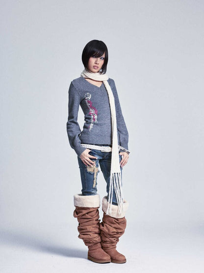 Soft Lantern Sleeve Printed Sweater【s0000015562】