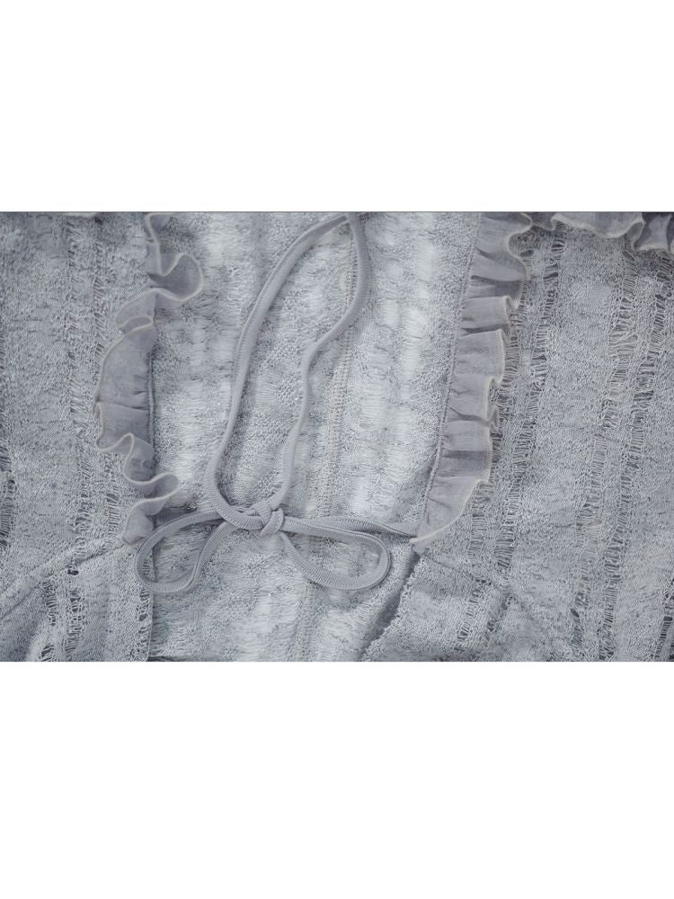 Ruffle Misty Blue Hooded Tunic【s0000012642】