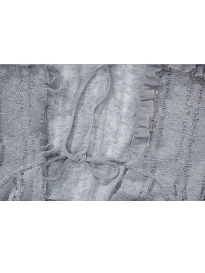 Ruffle Misty Blue Hooded Tunic【s0000012642】