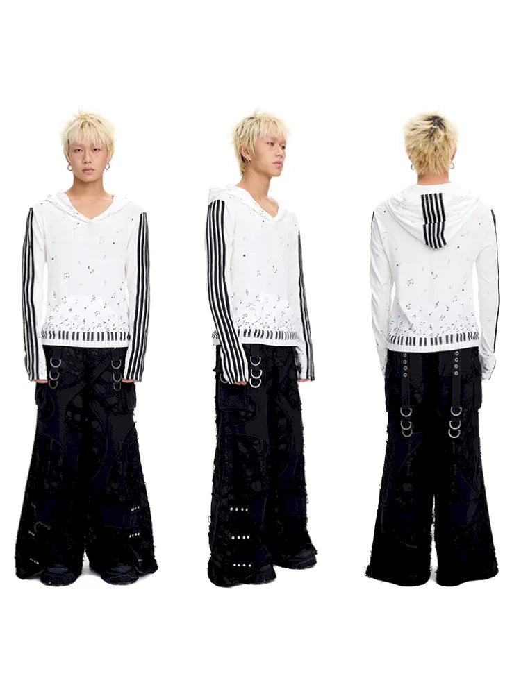 Piano Note Print Pullover Long-Sleeve Sweatshirt【s0000014100】