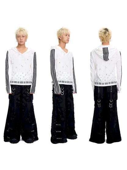 Piano Note Print Pullover Long-Sleeve Sweatshirt【s0000014100】