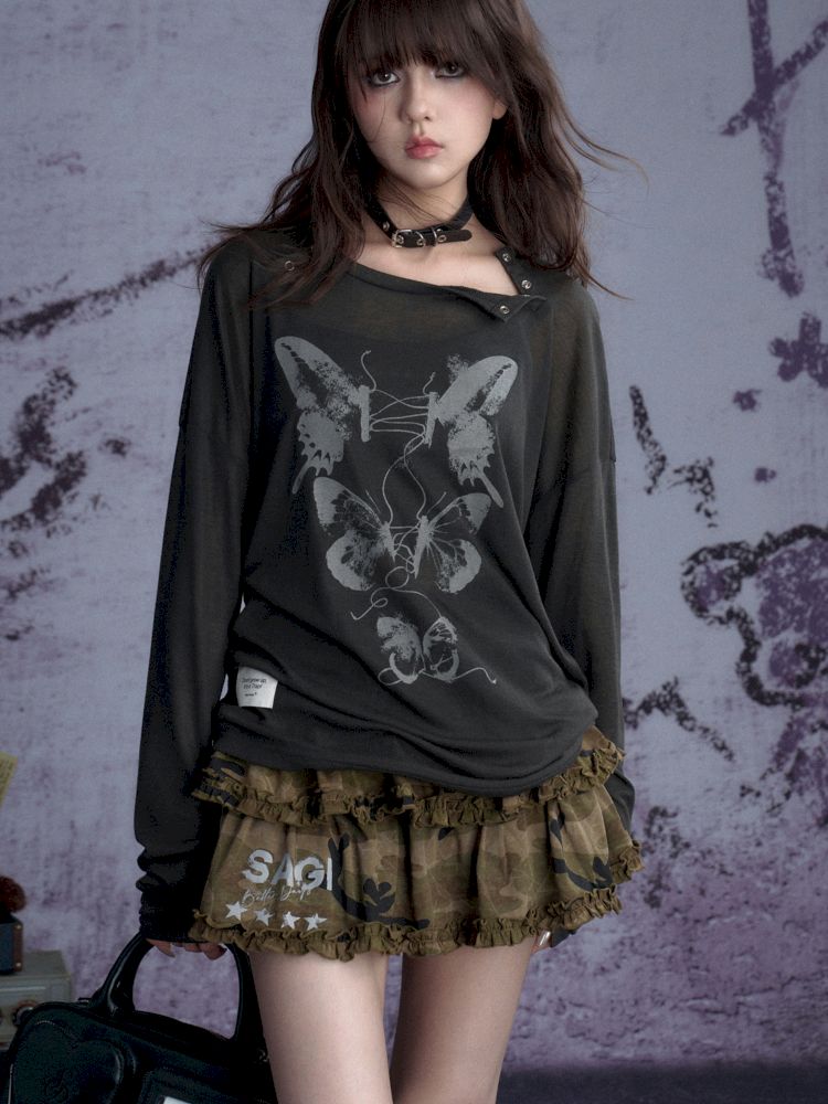 Butterfly Knit Cowl Sweet Cool Casual Top【s0000013361】