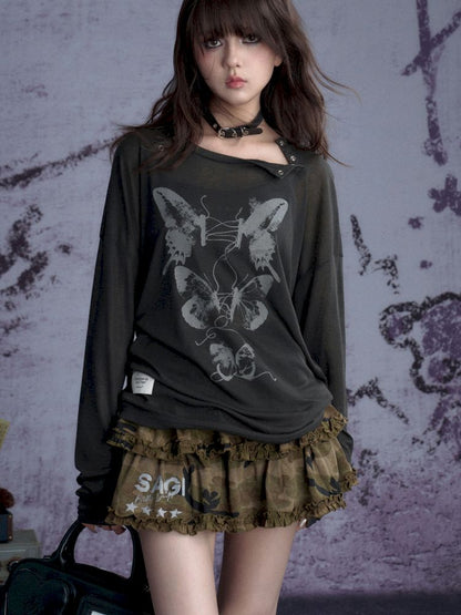 Butterfly Knit Cowl Sweet Cool Casual Top【s0000013361】
