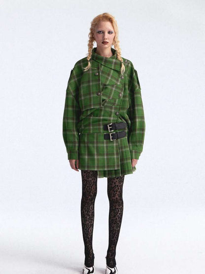 Asymmetrical Pleated Check Coat【s0000015390】