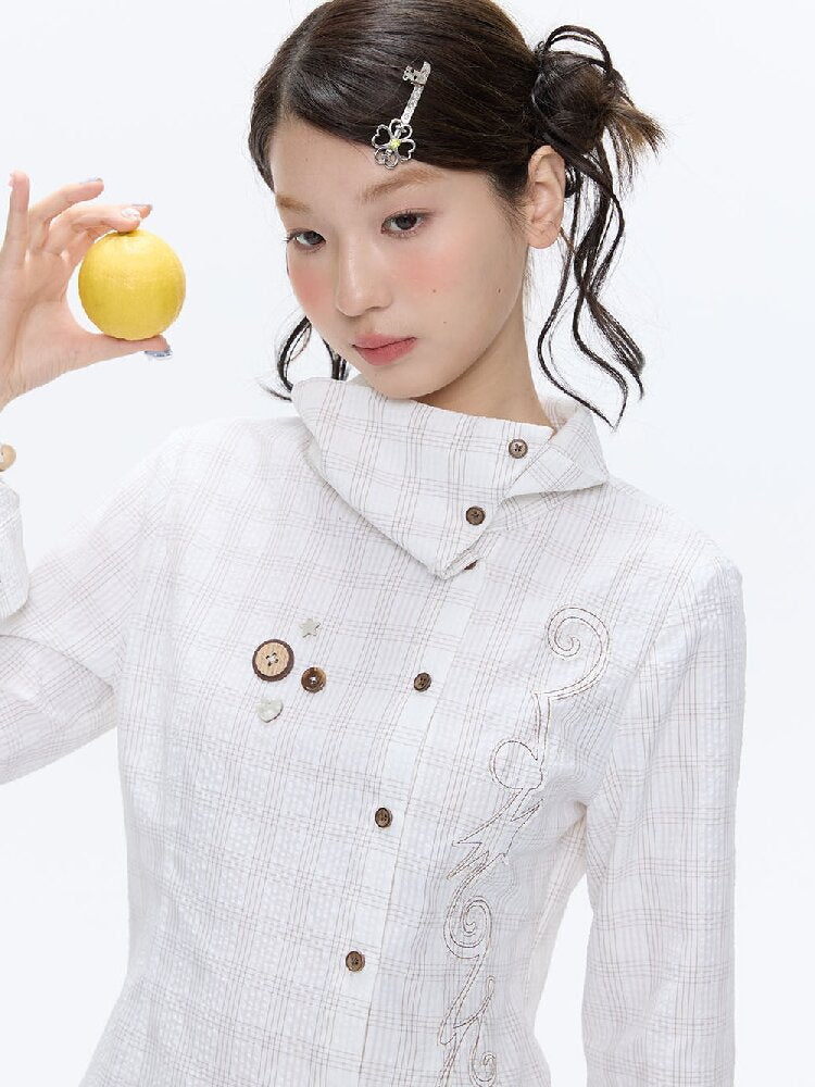 Texture Patch Plaid Lapel Shirt【s0000016377】