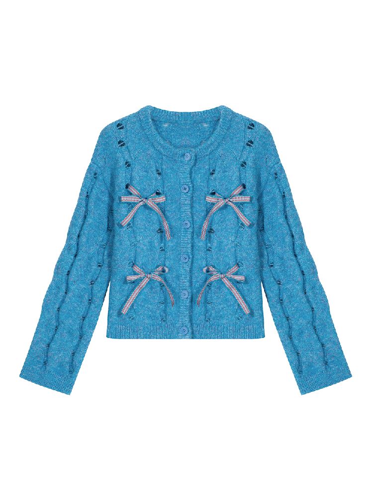 Bow Knit Hollow Girls Cardigan [S0000011205]