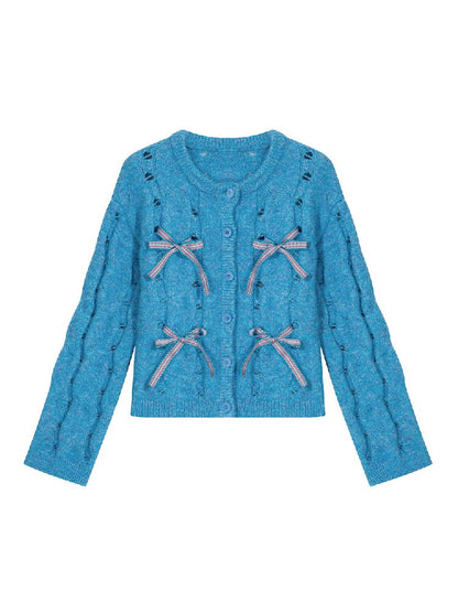 Bow Knit Hollow Girls Cardigan [S0000011205]