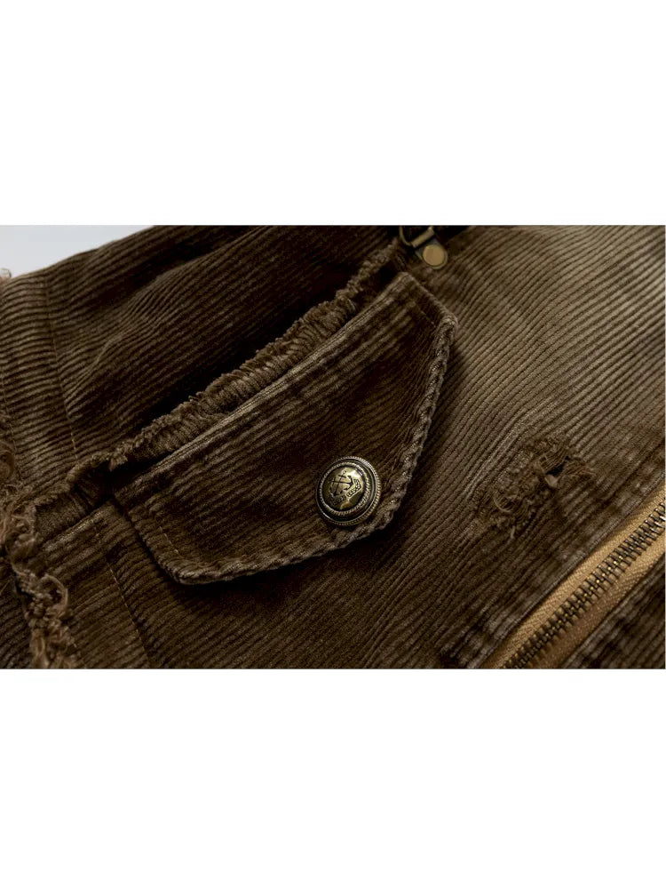 Corduroy Detachable Slim-Fit Hooded Jacket【s0000013952】