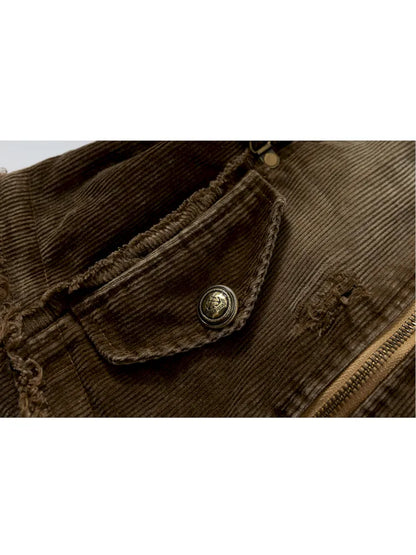 Corduroy Detachable Slim-Fit Hooded Jacket【s0000013952】