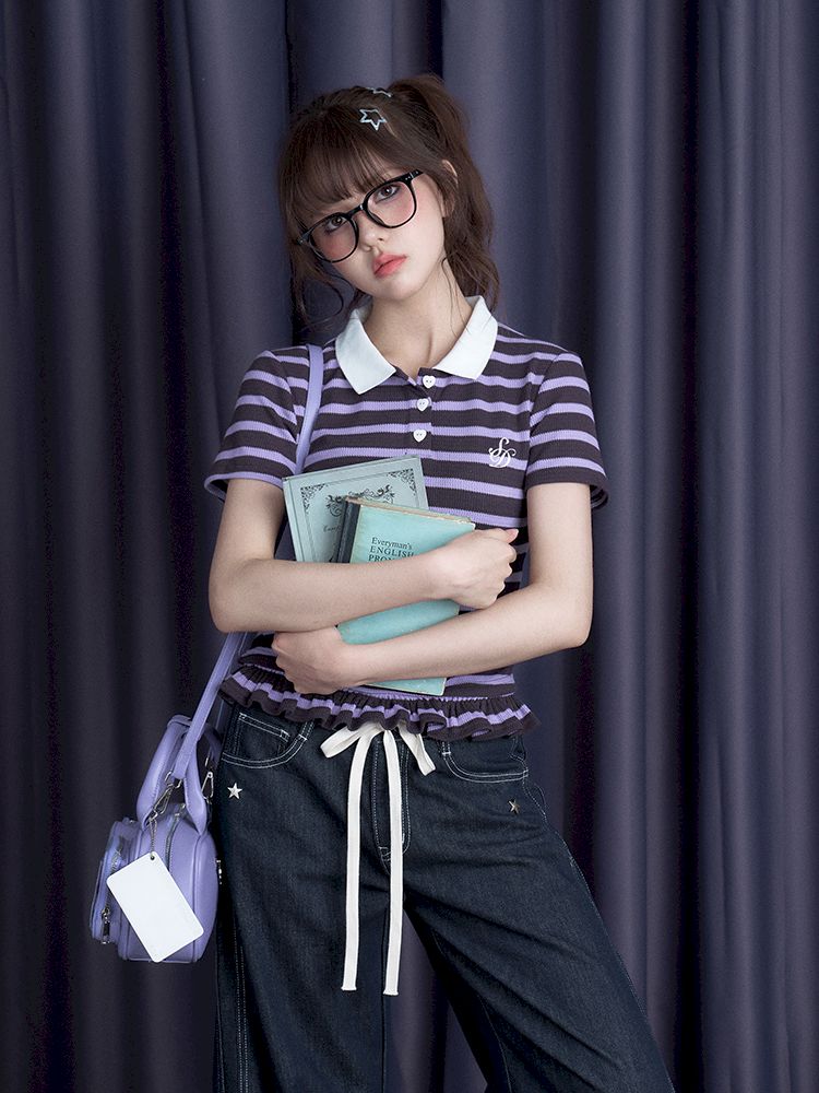 Stripe Short Sleeve Polo Top【s0000012075】