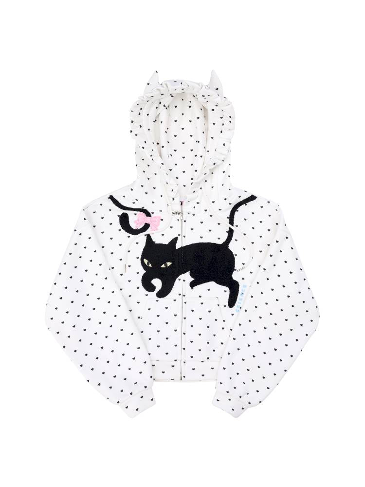 Black Cat Embroidered Cat Ear Hoodie Jacket【s0000014422】
