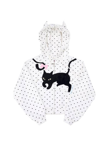 Black Cat Embroidered Cat Ear Hoodie Jacket【s0000014422】