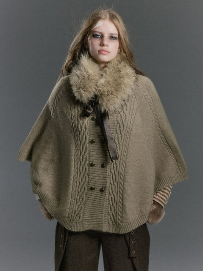 Detachable Fur Collar Twisted Cape Jacket【s0000019245】