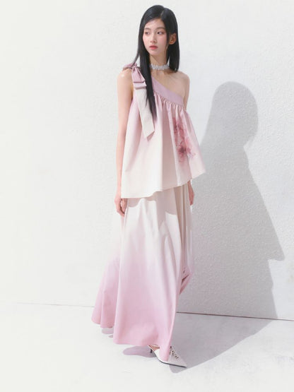 Slant Shoulder Niche Ambiance Dress【s0000012160】