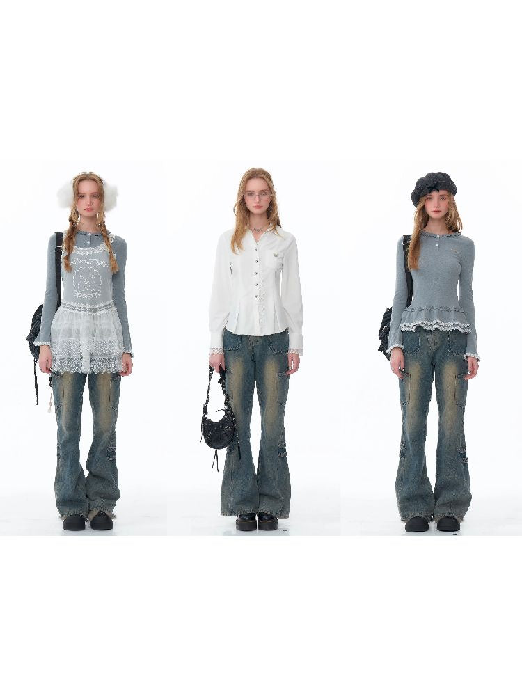 Straight Wide Leg Washed Jeans【s0000011489】