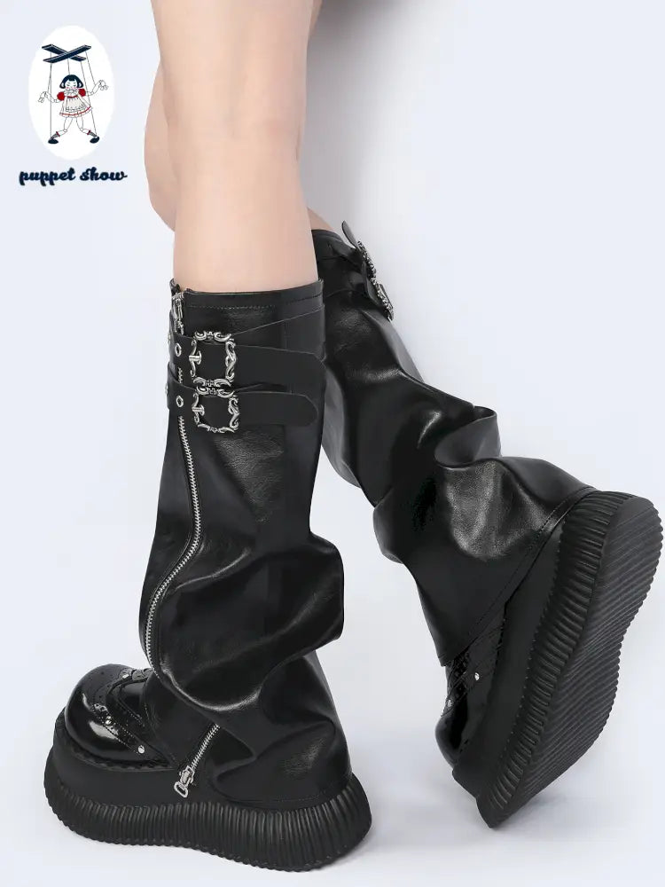 Cyberpunk-inspired black Y2K leg warmers【s0000014182】