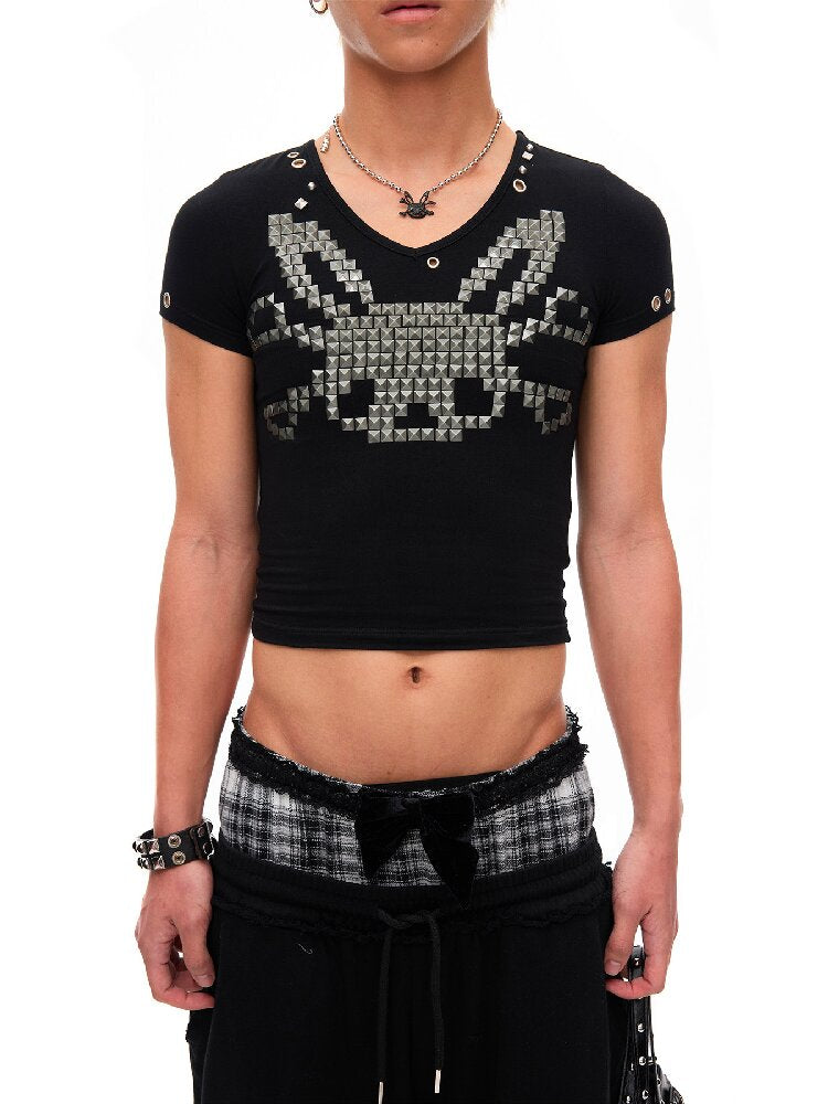 Studded Rabbit Skull Short T-shirt【s0000016936】