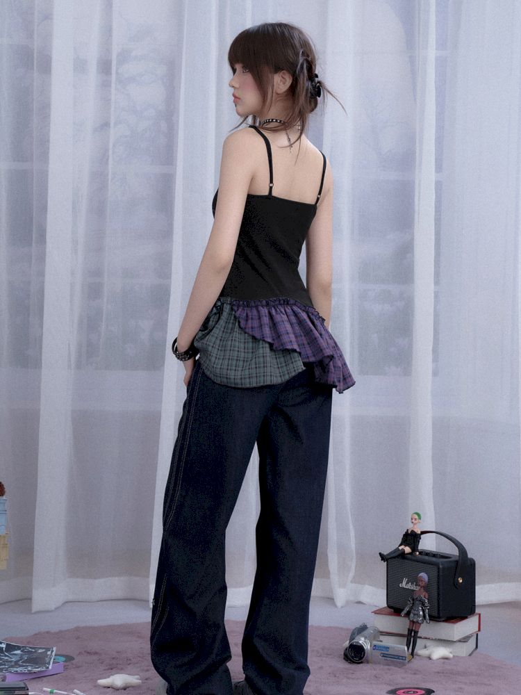 Plaid Irregular Halter Dress【s0000013365】