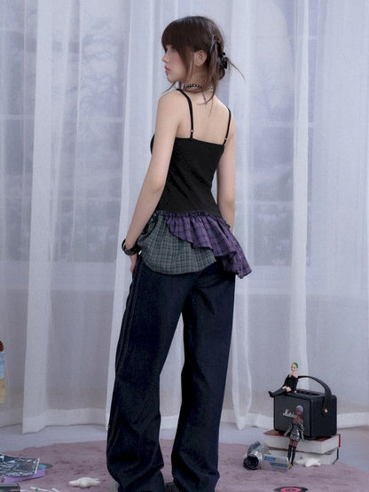 Plaid Irregular Halter Dress【s0000013365】