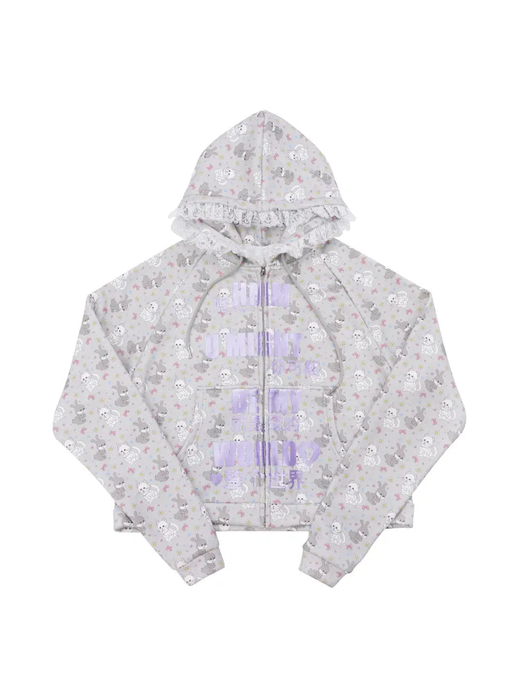 Print Lace-Trimmed Sweatshirt【s0000014094】